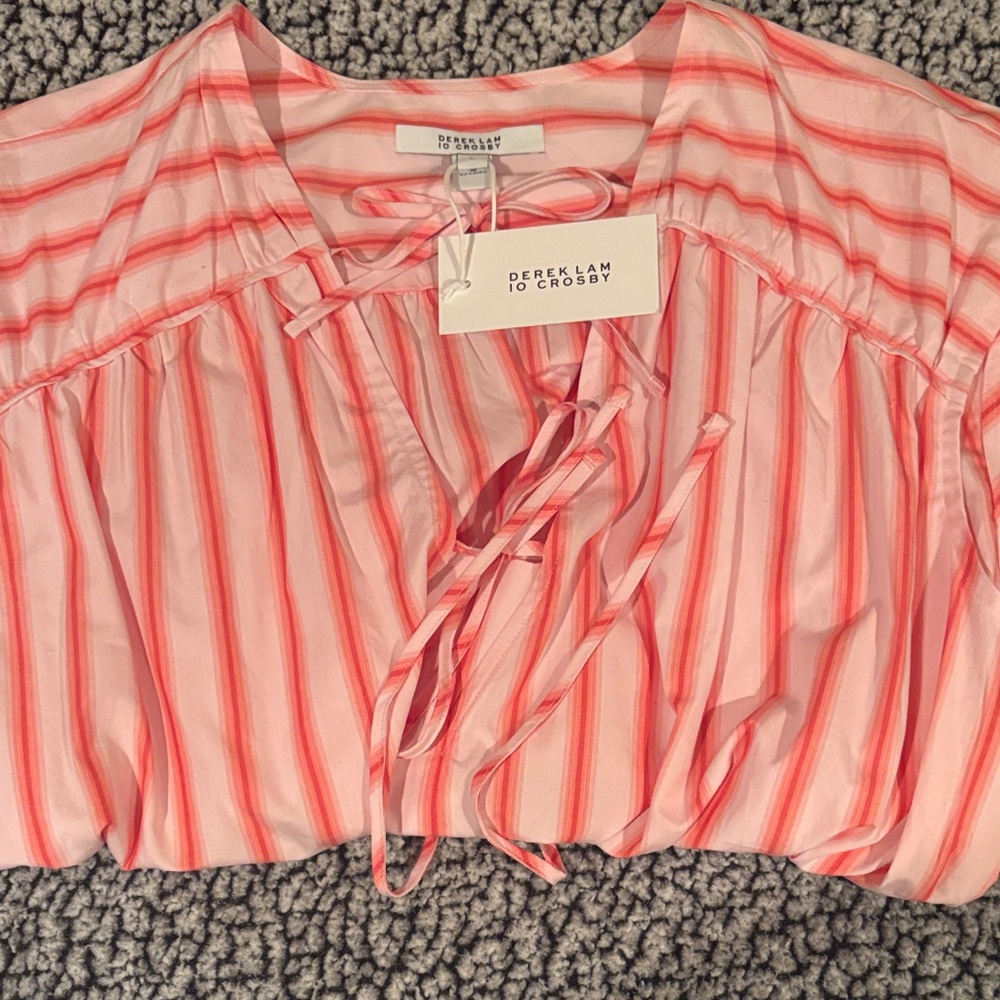 10 Crosby Derek Lam Pink Striped Drawstring Blouse - Picture 6 of 6